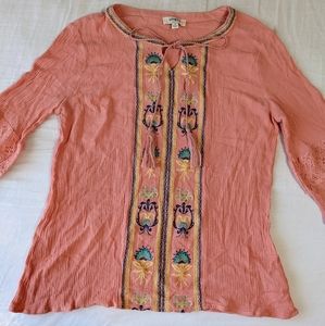 Umgee embroidered 3/4 length sleeve Top Coral